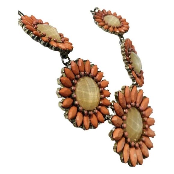 Women’s Peach Faceted Rhinestone Graduated Flower Vintage Statement Necklace 19” - Picture 3 of 9